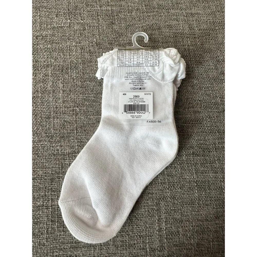 Country Kids Girls Socks Size 5-6 Pink White Gray Polka Dots Ruffle 3 Pairs